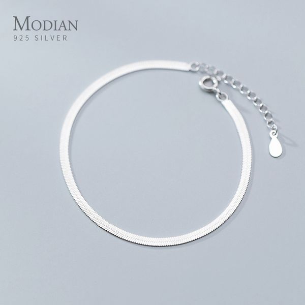 

modian classic 925 sterling silver charm braceket or anklet for women adjustable snake bone chain fine jewelry 2020 design lj201020, Golden;silver