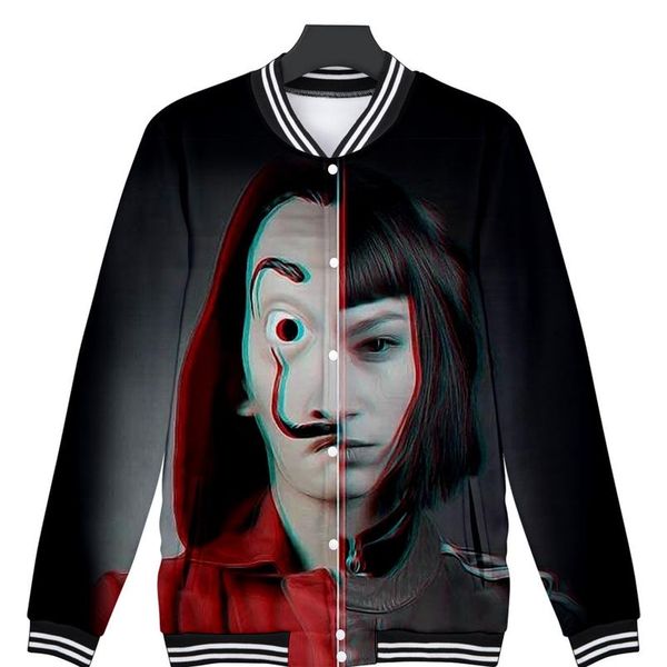 

winter mens jackets and coats la casa de papel harajuku 3d college baseball jackets hip hop street wear men baseball sw bbysyf, Black