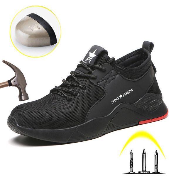 

indestructible men work shoes safety steel toe anti-smashing ryder shoes casual breathable sneakers boots mens construction shoe lj201023, Black;white
