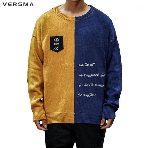 

versma korean style clothing men oversized funny mens christmas sweater men pullover for couples long sleeve mens sweaters 20201, White;black