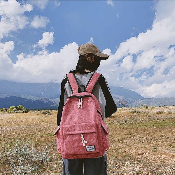 

new simple solid canvas backpack for teenagers women casual large capacity school bag simple college wind travel backpack female