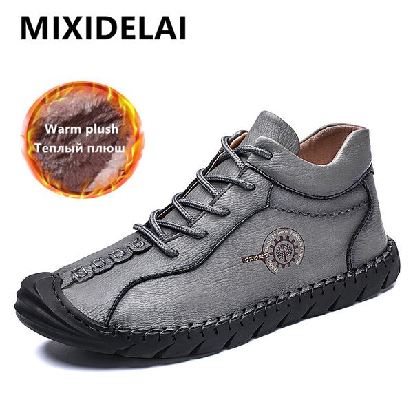 

new handmade leather men ankle plush warm snow outdoor non-slip men's boots winter sneakers 201027, Black