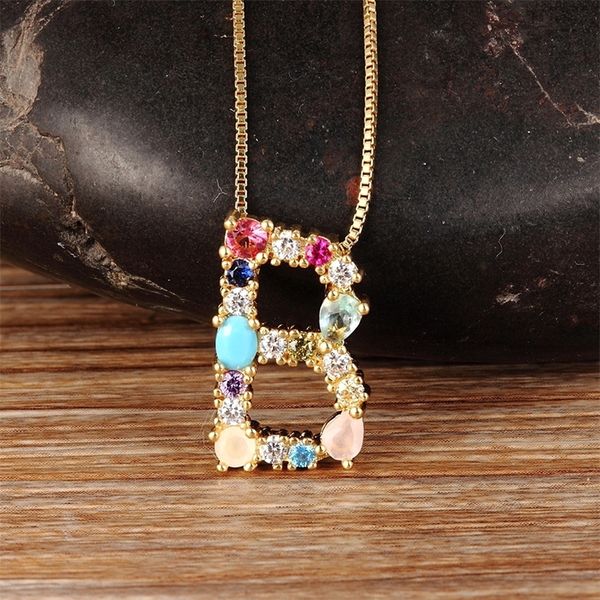 

wholesale 26pcs a-z letter initial necklace copper cubic zirconia long chain alphabet pendants for family necklaces gift 201013, Silver