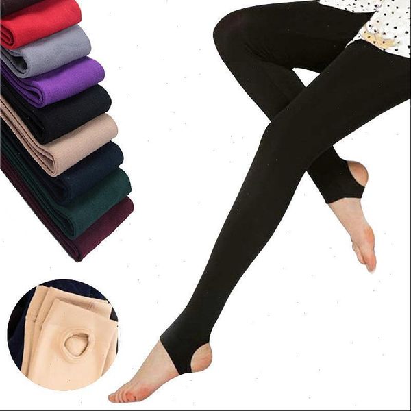 

winter woman leggings thick warm leggings candy color brushed charcoal stretch fleece pants trample feet leggings, Black