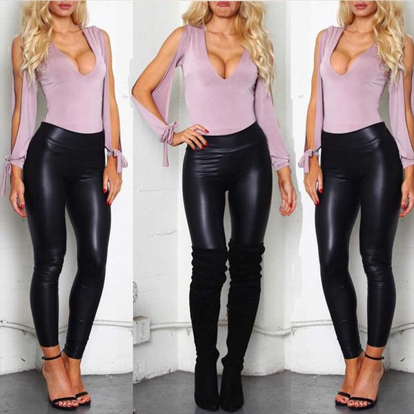 

2020 brand new fashion women pu leather black high waist pu pants leggings stretch skinny pants slim ankle length legging hot