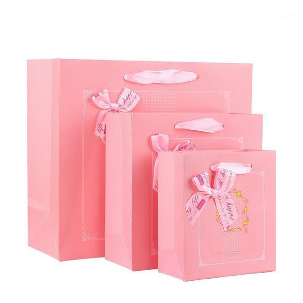 

gift wrap 5pcs pink bow paper bag with handle party baby shower chocolate boxes wedding candy cosmetics jewelry packaging1