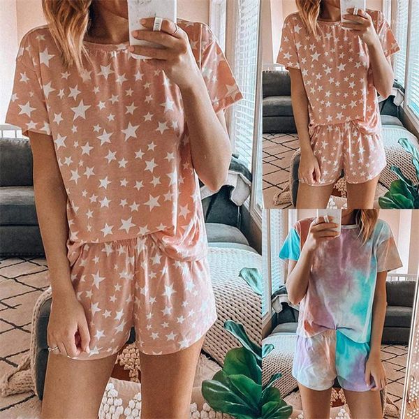 

summer casual fashion print women pajama sets elegant 2020 o-neck loose pajamas for ladies1, Black;red