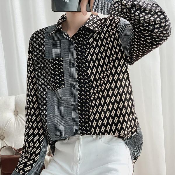 

2019 autumn new korean youth japanese seasons retro temperament tide male long-sleeved couple casual shirt1, White;black