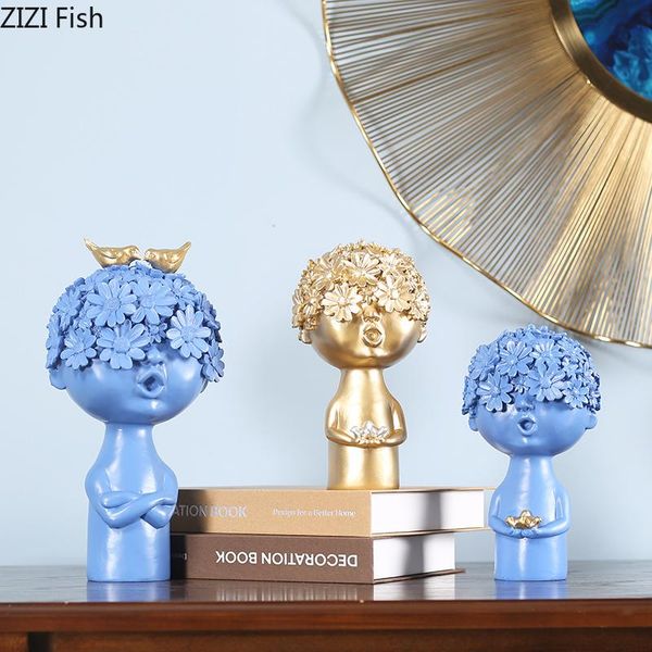 

nordic resin ornament golden abstract figure statue desk decor half-length portrait statuette home decoration accessories modern