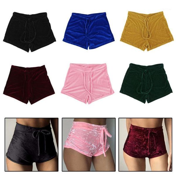 

women velvet drawstring shorts s /  / l xl casual high waist flannel short pants velvet yoga shorts push up soft sportwear1, White;red