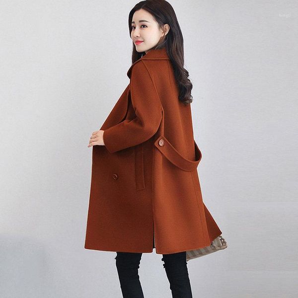 

2020 autumn winter new woolen coat female long section korean double-breasted women double-faced cashmere coat lq3511, Black