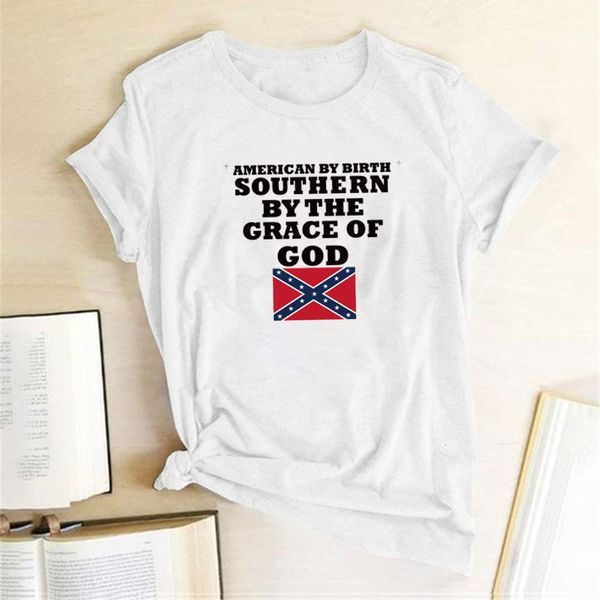 

american by birth southern by the grace of god print t-shirts women clothing summer harajuku for women fashion camisetas, White