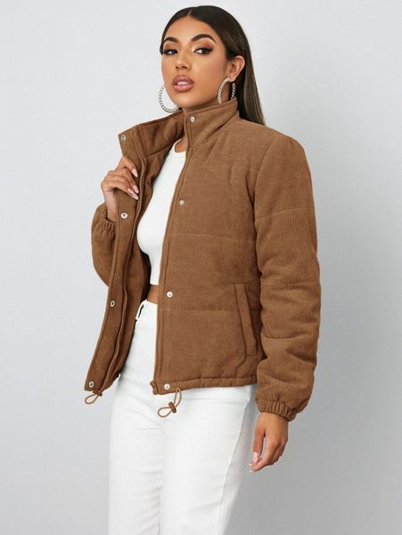 

drawstring hem cord puffer winter coat i7rx#, Black