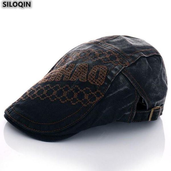 

berets siloqin snapback hat spring autumn fashion denim for men women adjustable size retro leisure brands tongue cap, Blue;gray