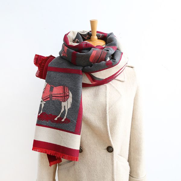 

2021 brand winter new carriage scarf warm shawl thicken tassels horse cashmere fashion show poncho cape womens pashmina efsu, Blue;gray