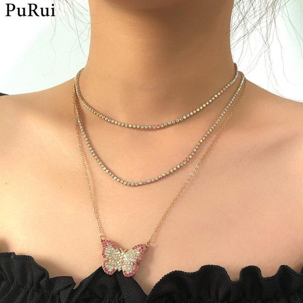 

purui butterfly pendant necklace crystal chain shiny rhinestone butterfly choker necklace for women bling luxury fashion jewelry, Silver