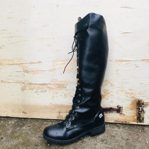 

knight boots riding boots shoes lace up rubber sole soft pu women shoes winer plush shoe1, Black