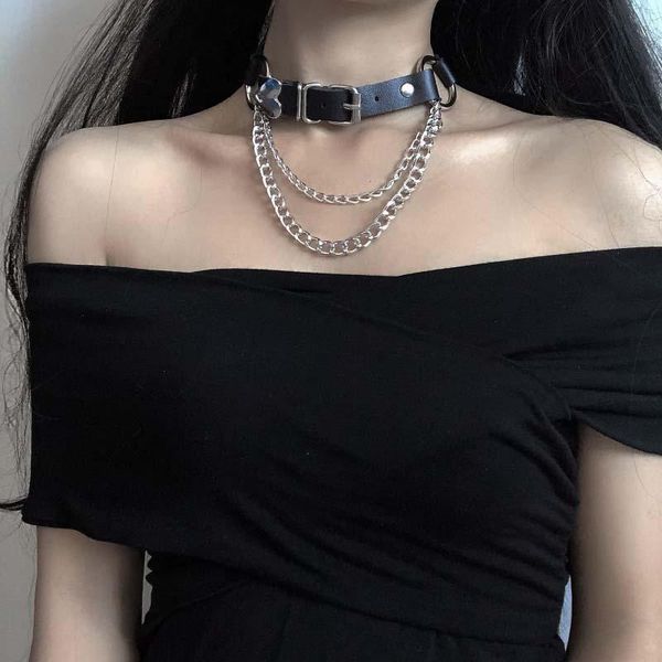 

punk vintage harajuku style multilayer choker necklace gothic women girls cosplay party collarbone leather jewelry gifts, Golden;silver