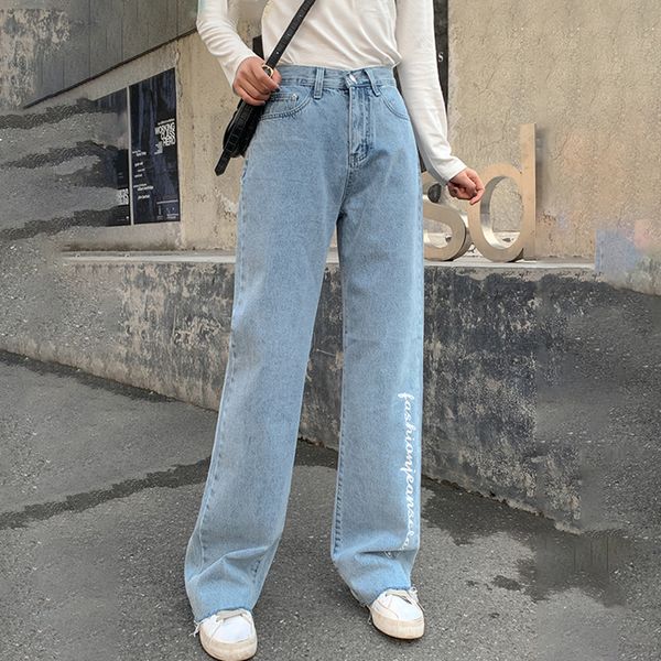 

2021 new breeze pants ripped high-waist for women will see new straight loosed from broad legs look finer drape fashion ck6 vexg, Blue