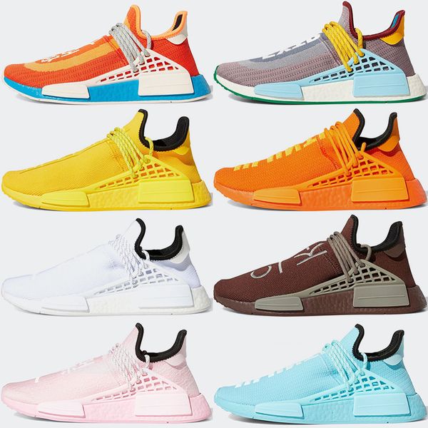 

hu nmd human race trail running shoes men women trainers pharrell williams black white orange green blue high sports sneakers, White;red