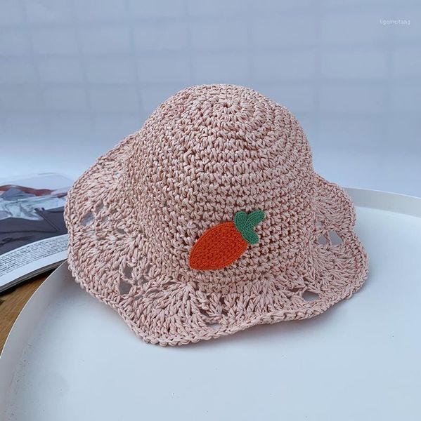 

2020 new foldable summer straw hat for kids sun hat child uv protection panama beach for girls boys1, Yellow