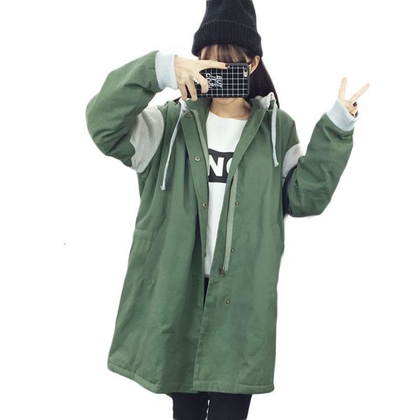 

windbreaker jacket women's long section of autumn and winter korean loose bf lamb wool thick hooded wild coat, Tan;black