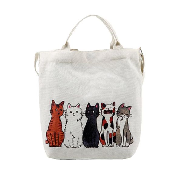 

cartoon cats printed beach shoulder bag women canvas tote shopping handbags women femme bags 2020 shoulder bag strap
