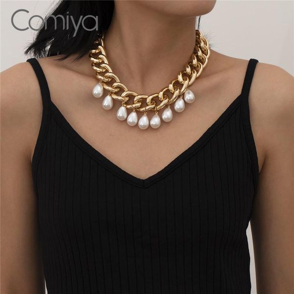 

chokers comiya necklaces for women gold silver color zinc alloy mujer acrylic pearls water drop shape pendant femme statement, Golden;silver