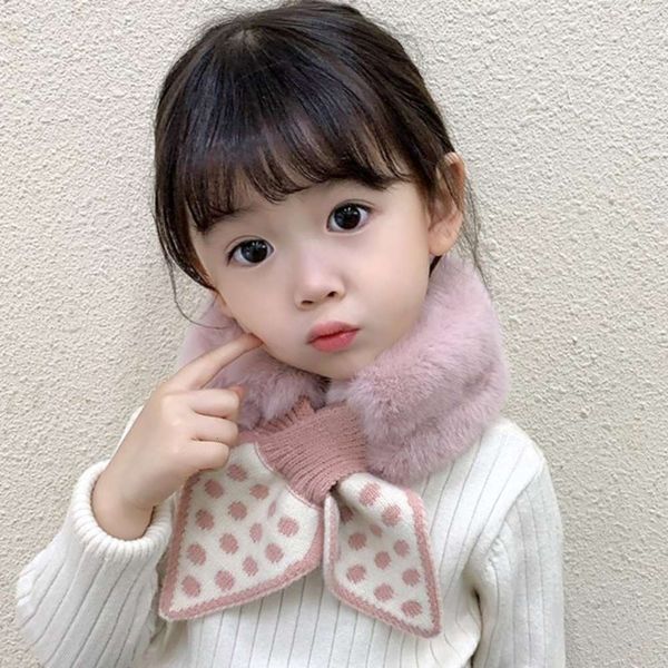 

and children's scarf autumn wave point winter new little girl imitation mink veet neckband princs warm neck cover thickening, Red;brown
