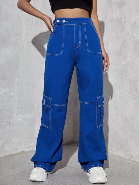 

high waist slant pocket jeans q8ee#, Blue