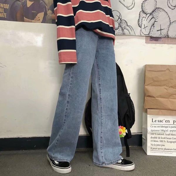 

autumn winter 2020 fashion casual men's jeans youth students korean trendy loose casual straight wide leg wild long pants1, Blue