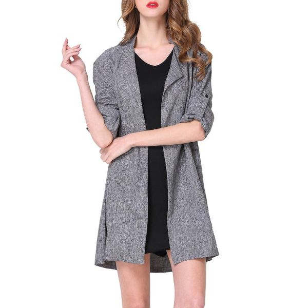 

women's trench coats 2021 spring and autumn casual all-match long coat long-sleeved plus size clothing, Tan;black