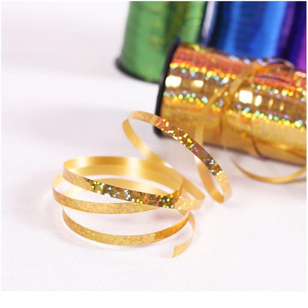 

5mm 100 yards gold curling balloons ribbons laser ribbon for birthday party decoration gifts box diy packing foil satin sqcgqb