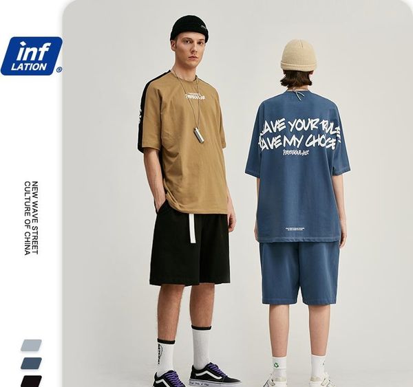 

инфляция мужчины streetwear крупногабаритные костюм мужская костюм с коротким рукавом мужская лето tshirt эластичный пояс мужчины повседневн, Gray