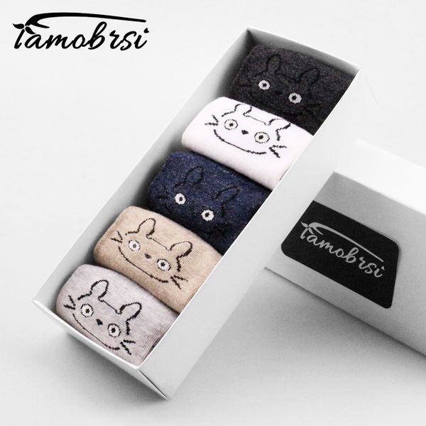 

5 pairs/lot cute animal cat totoro happy women cartoon girl boat straight socks cotton short socks funny no show sock slippers q1219, Black;white