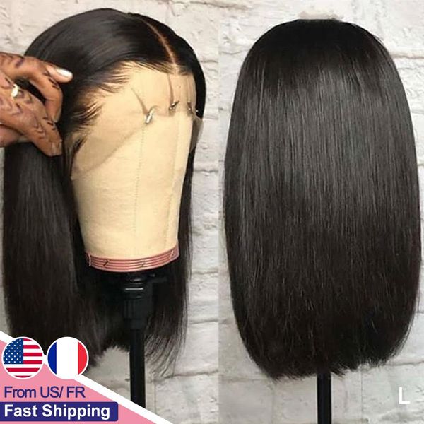 

13x4 blunt cut bob wig short lace front human hair wigs remy brazilian straight bob wigs with baby hair hd transparent wig, Black;brown