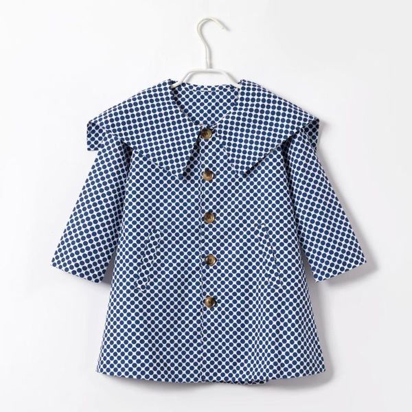 

toddler girl polka dots vintage doll collar wind coat, Blue;gray