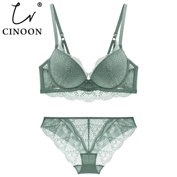 

cinoon new women's underwear set lace push-up bra and panty sets comfortable brassiere adjustable gathered lingerie t200602, Red;black
