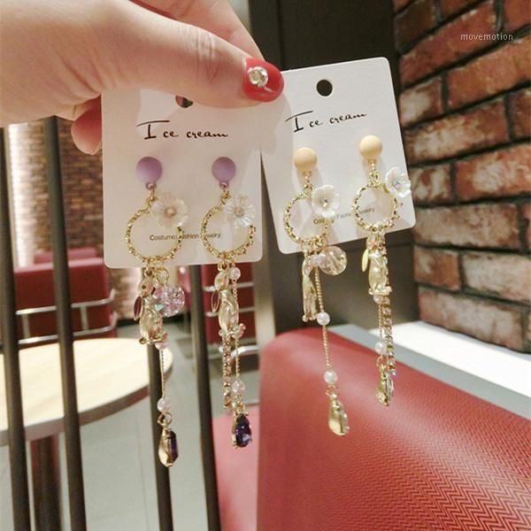 

korean new fashion animal pearl statement earrings flower rhinestone long tassel dangle earrings for women jewelry gifts1, Silver