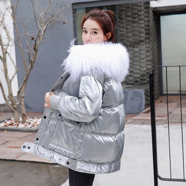 

winter women's wool collar, white duck coat, long feather pax, warm snow coat in 2019