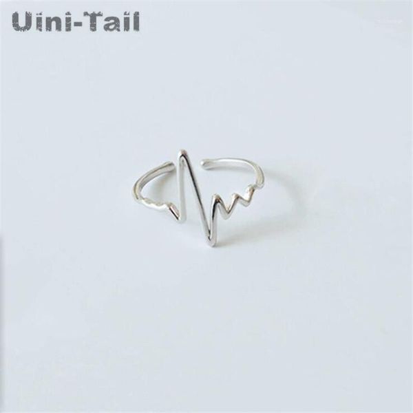 

uini-tail 2020 new listing 925 sterling silver fashion personality ecg ring simple creative dynamic wave heartbeat open ring1, Golden;silver