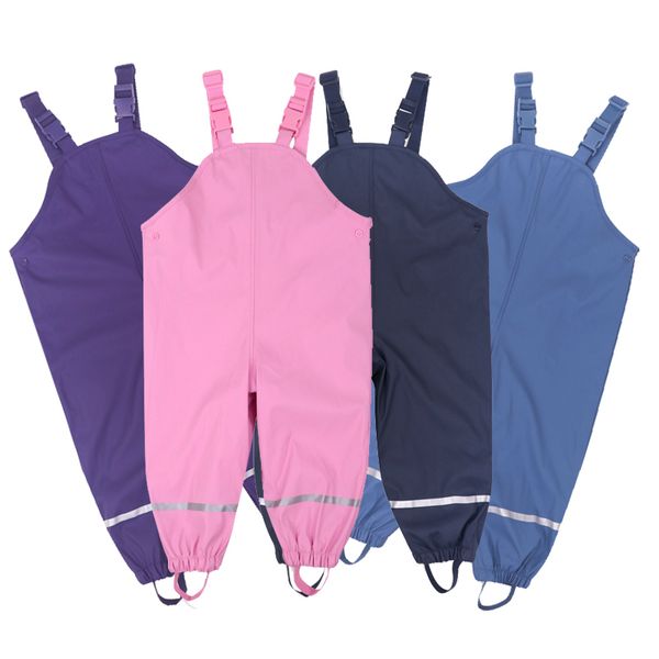 

winter waterproof girls overalls fleece warm boy jumpsuit pu children rain pants velvet sport kids trousers 2019 spring clothes y200704, Blue