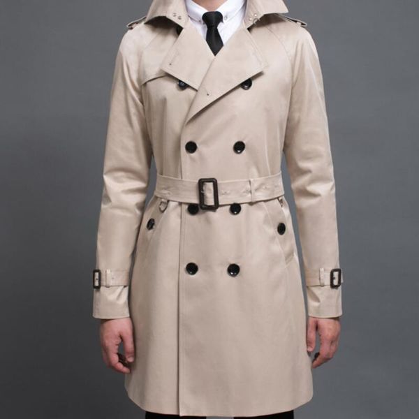 

spring men's new fashion mid-length double-breasted lapel cotton jacket personalized customization large size /s-6xl, Tan;black