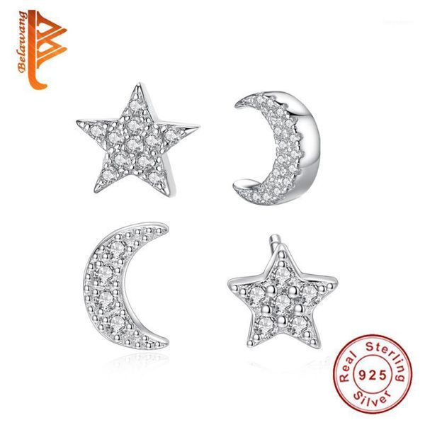 

belawang moon and star stud earring for women 925 sterling silver original christmas jewelry gift fashion jewelry earrings1, Golden;silver