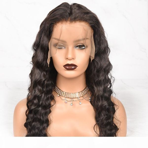

24 inch long 360 lace frontal wigs brazilian loose wave curly full 13x6 lace front human hair wig pre plucked with baby hair 150 density, Black;brown