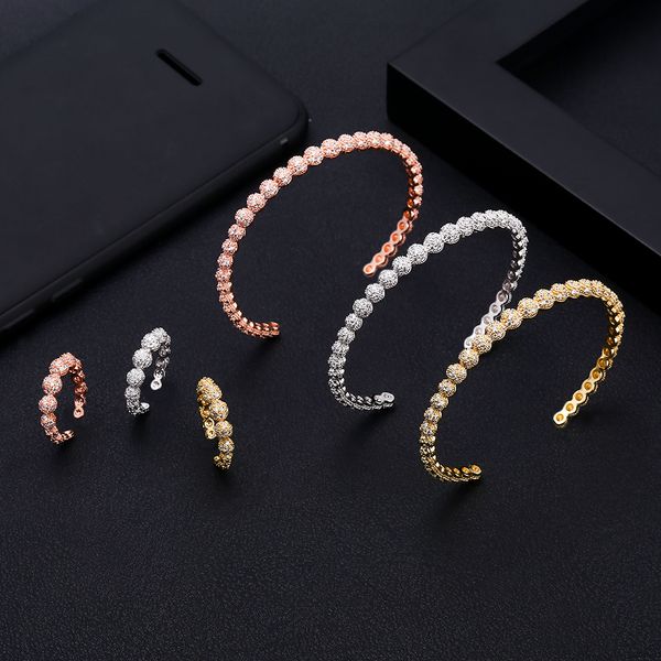 

jankelly luxury ball shape bangle ring sets fashion dubai silver bridal jewelry sets for women wedding brincos para as mulheres t200302, Slivery;golden