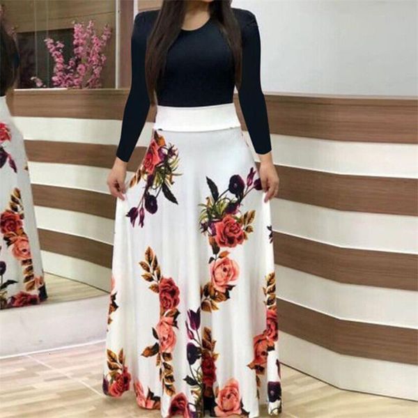 

women boho floral printed long sleeve dress 2018 ladies long maxi autumn evening party dresses elegant woman holiday beach dress, Black;gray