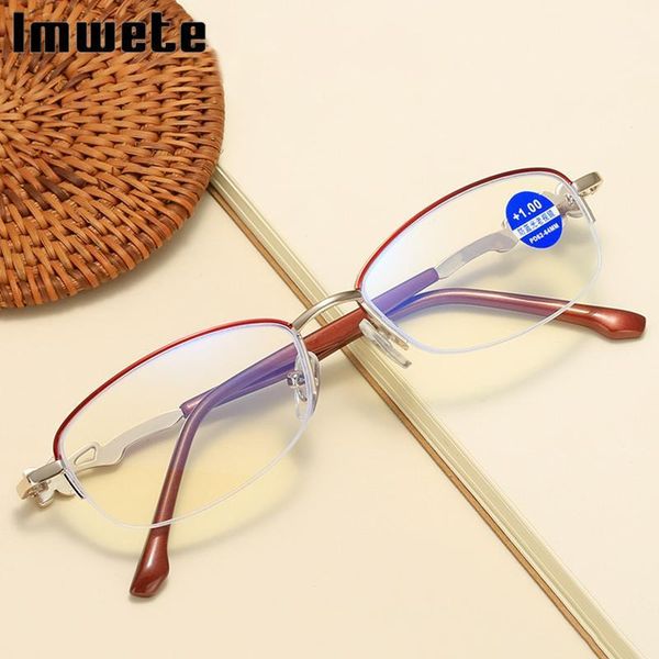 

imwete new reading glasses women anti blue light blocking glasses presbyopia metal hyperopia eyewear +1.0 1.5 2.0 2.51, White;black