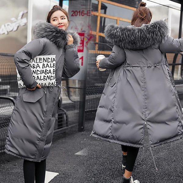 

large fur winter jacket women warm 2019 new fashion loose hooded padded jacket coat female thick long parkas outwear jn8171, Black