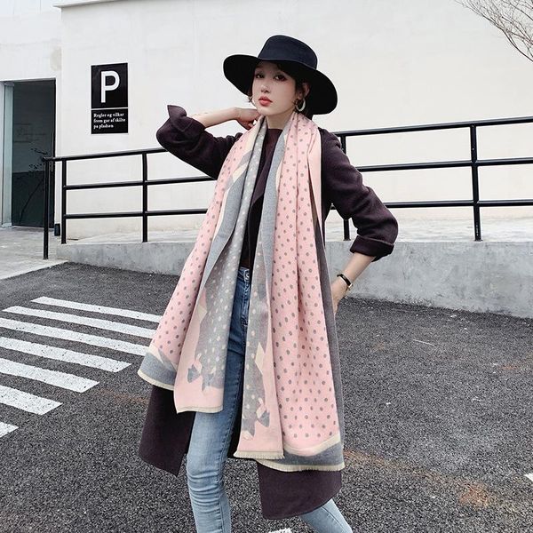 

2019 новая мода кашемира женщины dot шарф зимняя теплая шаль и wrap бандана пашмины длинные кисточкой женский foulard толстые одеяло jlligl, Blue;gray